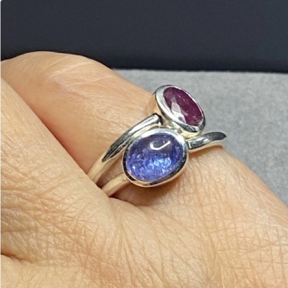 Sterling silver rings. Tanzanite and ruby